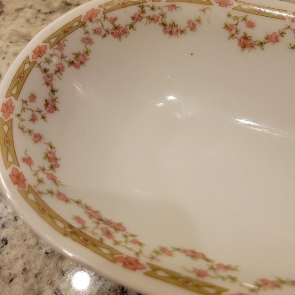 ANTIQUE Victoria Austria Celery Bowl Pink Rose Garland Pattern